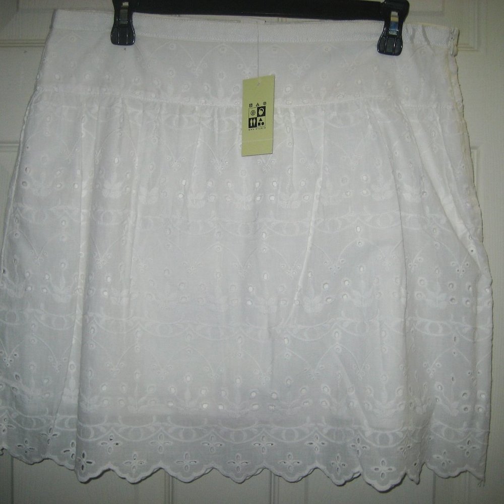 New MAX STUDIO Lined Scalloped Hem Cotton Eyelet Embroidered Skirt Sz 8 $78 NWT